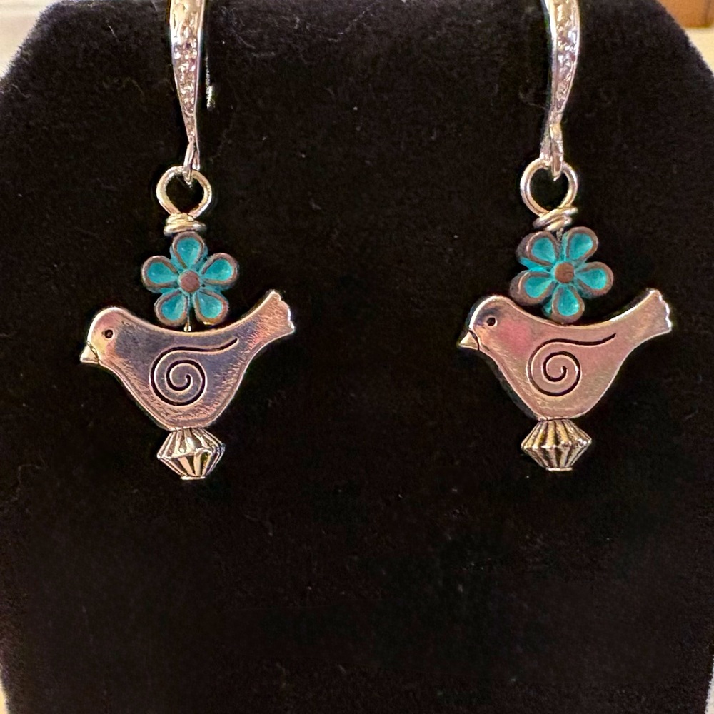 Silver Bird Drop Earrings